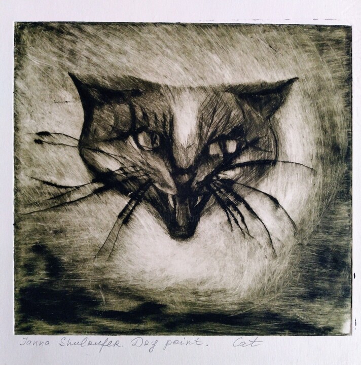 Prenten & gravures getiteld "untitled cat" door Janna Shulrufer, Origineel Kunstwerk, Ets