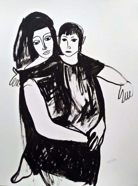 Zeichnungen mit dem Titel "during the siren" von Janna Shulrufer, Original-Kunstwerk, Tinte