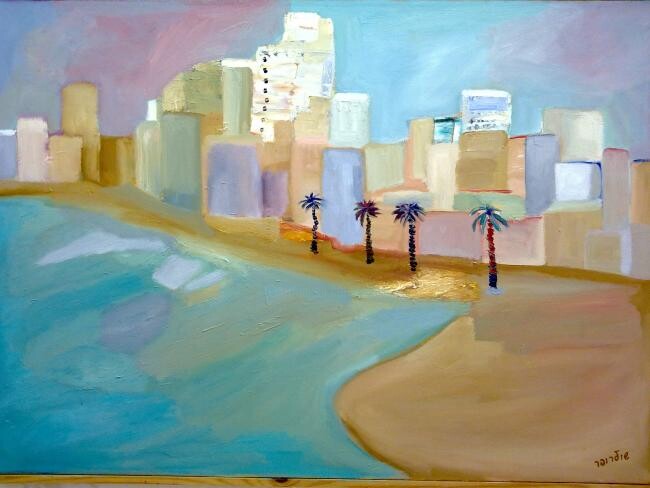 Peinture intitulée "Beach in Tel-Aviv" par Janna Shulrufer, Œuvre d'art originale, Huile