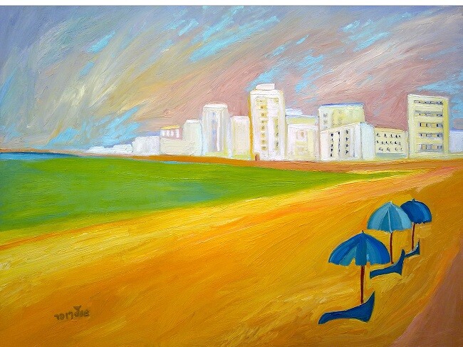 Peinture intitulée "Sea in Tel-Aviv" par Janna Shulrufer, Œuvre d'art originale, Huile