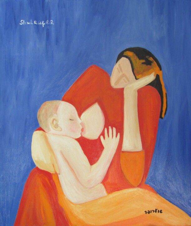 Malerei mit dem Titel "Mother and child" von Janna Shulrufer, Original-Kunstwerk, Öl