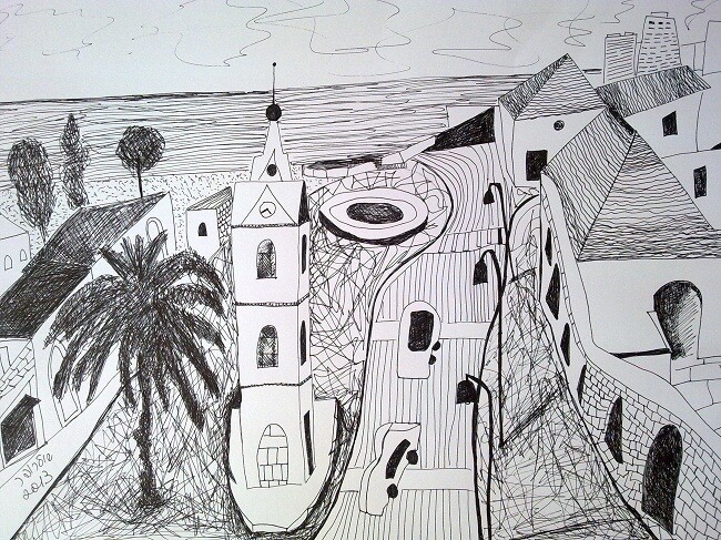 「View to Tel-Aviv」というタイトルの描画 Janna Shulruferによって, オリジナルのアートワーク, その他