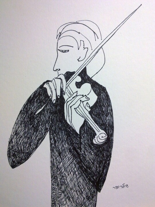 Drawing titled "Mozart" by Janna Shulrufer, Original Artwork, Ink