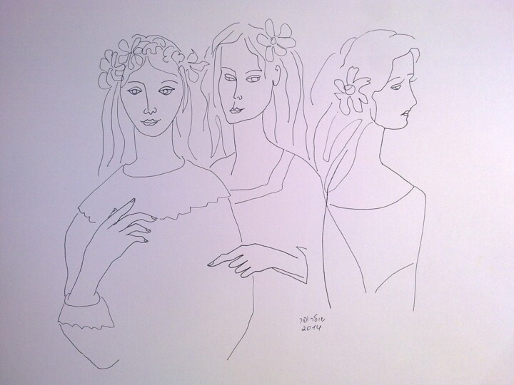 Disegno intitolato "three muses" da Janna Shulrufer, Opera d'arte originale, Altro