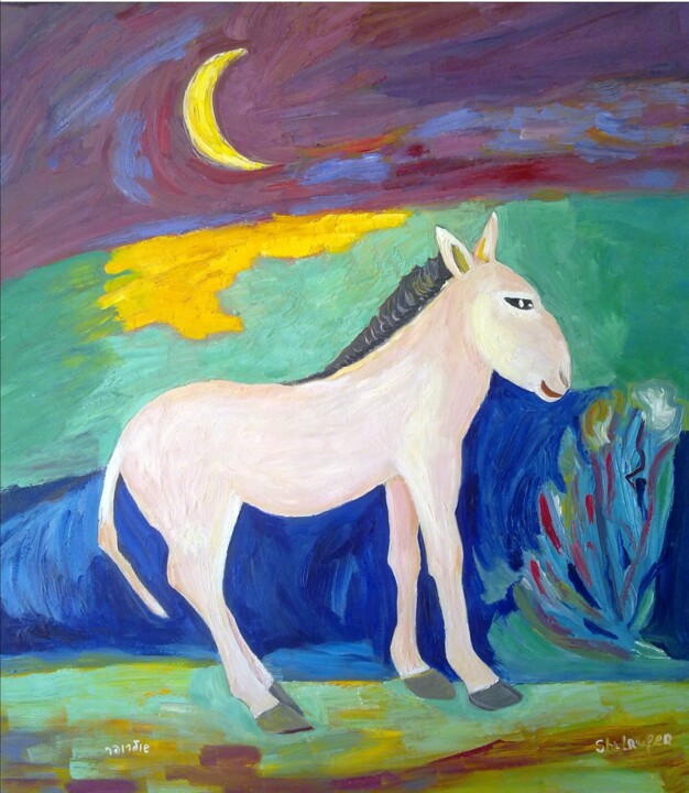 Peinture intitulée "lunar donkey" par Janna Shulrufer, Œuvre d'art originale, Huile