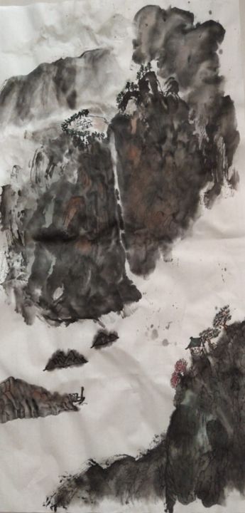 Peinture intitulée "一注如傾" par Janny Hui, Œuvre d'art originale, Encre