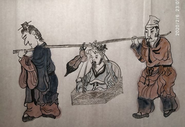 Pittura intitolato "重陽登高賞菊" da Janny Hui, Opera d'arte originale, Inchiostro