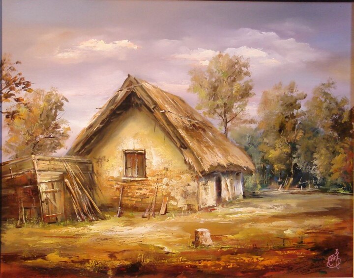 Pittura intitolato "Cottage / Cottage à…" da Janos Maksai, Opera d'arte originale, Olio