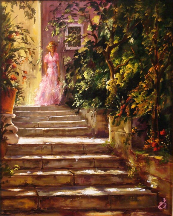 Painting titled "Waiting" by Janos Maksai, Original Artwork, Oil