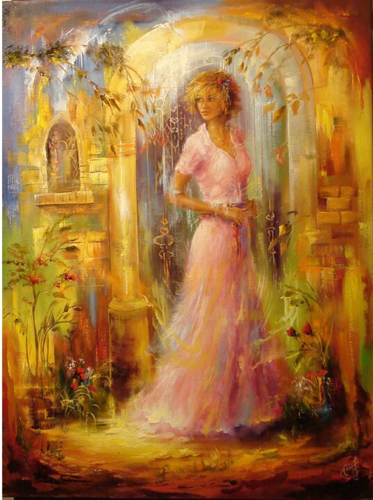 Painting titled "When does he come?/…" by Janos Maksai, Original Artwork, Oil