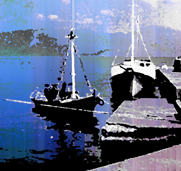 Grafika cyfrowa / sztuka generowana cyfrowo zatytułowany „boats on the medite…” autorstwa Janos Gardonyi, Oryginalna praca,…