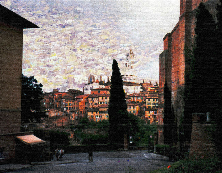 Arte digitale intitolato "SIENA AFTERNOON" da Janos Gardonyi, Opera d'arte originale, Pittura digitale