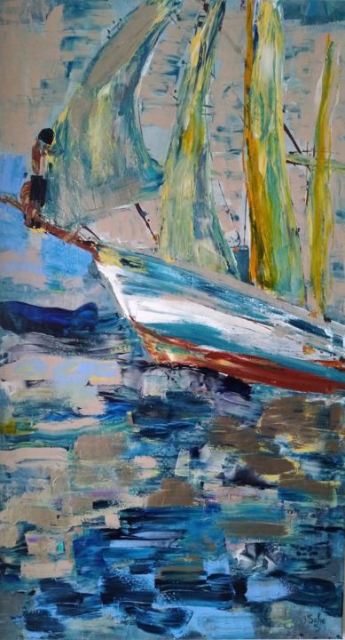 Malerei mit dem Titel "Atlantiküberquerung" von Jana Scherer, Original-Kunstwerk, Acryl