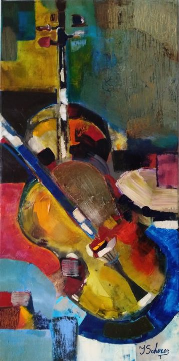 Malerei mit dem Titel "Zwei Geigen" von Jana Scherer, Original-Kunstwerk, Öl