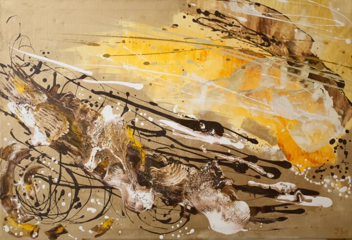 Malerei mit dem Titel "Goldenes Licht" von Jana Scherer, Original-Kunstwerk, Acryl