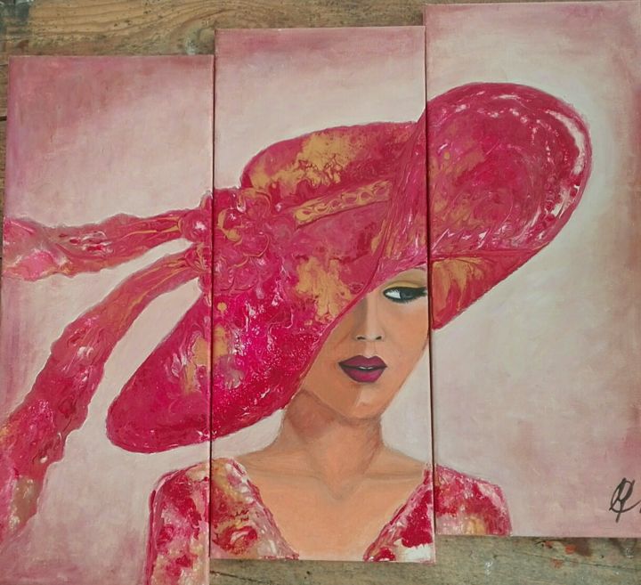 Peinture intitulée "Red hat" par Caroline Jansen, Œuvre d'art originale, Acrylique