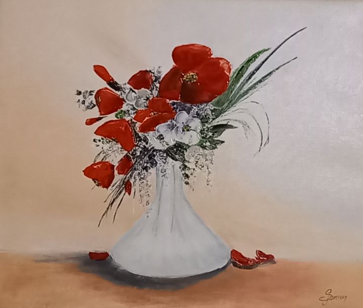 Painting titled "235 carafe magenta" by Gilles Janson, Original Artwork, Oil