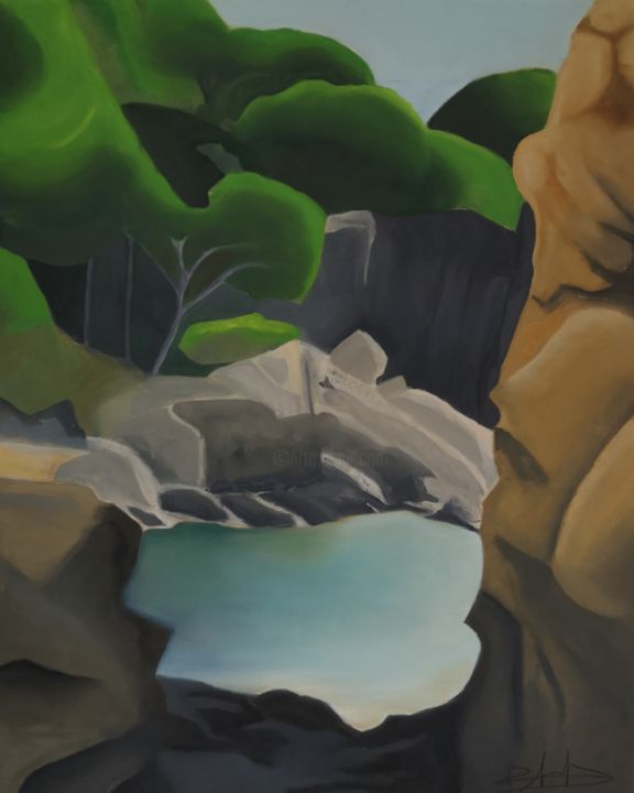 「mer」というタイトルの絵画 Dominique Janssenによって, オリジナルのアートワーク, オイル ウッドストレッチャーフレームにマウント