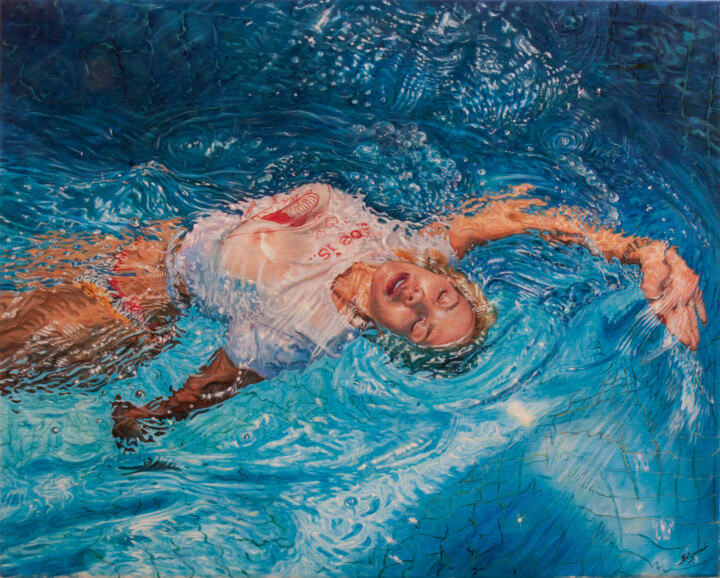 Peinture intitulée "Paz en el agua" par Janto Garrucho, Œuvre d'art originale, Huile