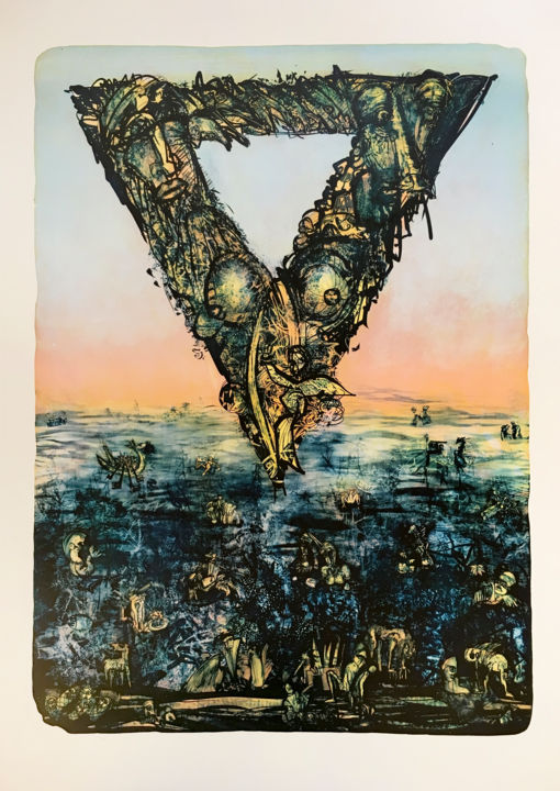 Incisioni, stampe intitolato "Geometrical triptyc…" da Rostislav Riha, Opera d'arte originale, Litografia
