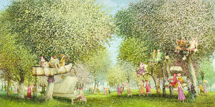 Peinture intitulée "Concert in the gard…" par Remigijus Januskevicius, Œuvre d'art originale, Huile
