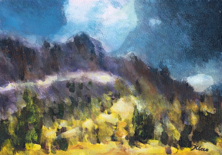 Malarstwo zatytułowany „Pejzaż górski” autorstwa Janusz Klas (El Polaco), Oryginalna praca, Akwarela