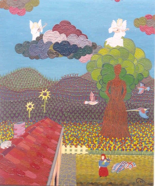 Peinture intitulée "La cueillette" par Janusz Malik, Œuvre d'art originale