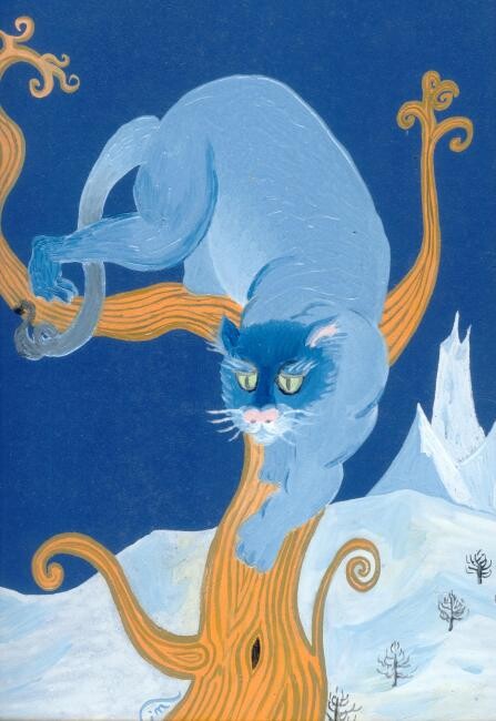 Peinture intitulée "The blue snowcat" par Janusz Malik, Œuvre d'art originale