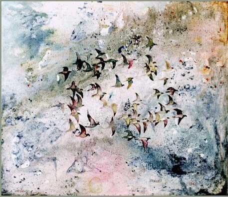 Painting titled "B12 birds" by Janusz Mulak, Original Artwork