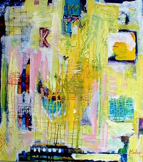 Pintura intitulada "A14 abstract-yellow" por Janusz Mulak, Obras de arte originais