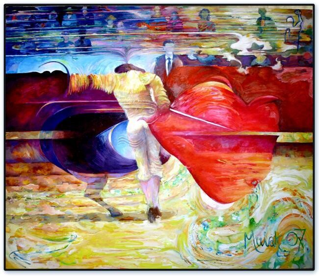 Painting titled "matador corrida" by Janusz Mulak, Original Artwork