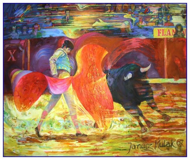 Painting titled "matador 2 Spain" by Janusz Mulak, Original Artwork, Oil