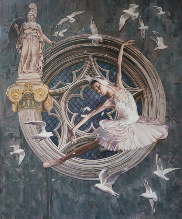 Pittura intitolato "Artistic gymnastics…" da Janusz Orzechowski, Opera d'arte originale, Olio