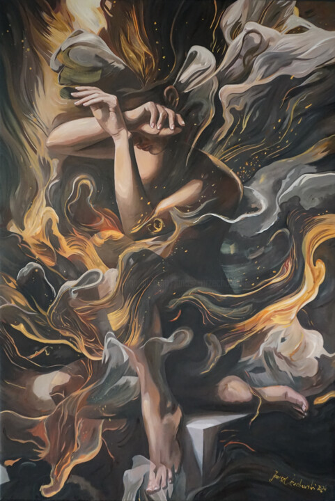 Картина под названием "Interaction I" - Janusz Orzechowski, Подлинное произведение искусства, Масло Установлен на Деревянная…