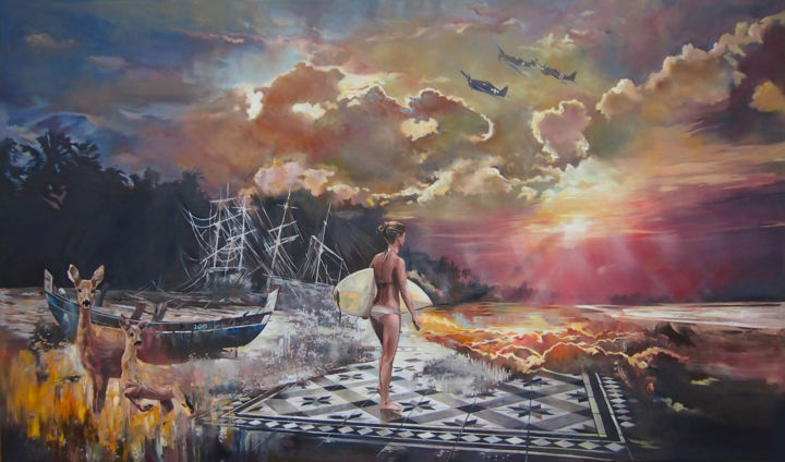 Pittura intitolato "Pearl Bay" da Janusz Orzechowski, Opera d'arte originale, Olio