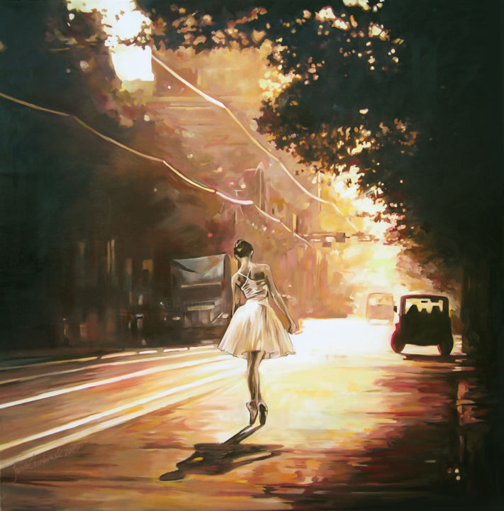 Painting titled "Dancing lights" by Janusz Orzechowski, Original Artwork, Oil