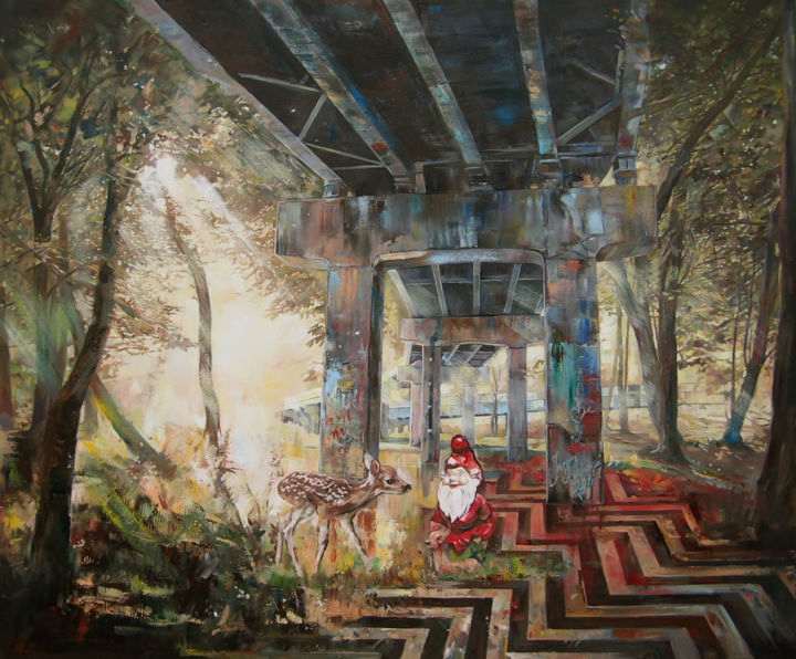 Schilderij getiteld "Seventy years later" door Janusz Orzechowski, Origineel Kunstwerk, Olie