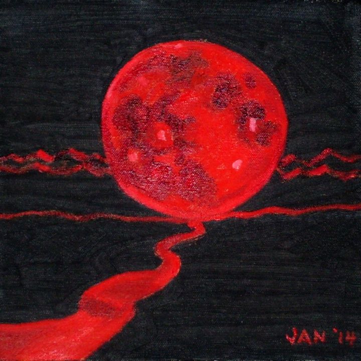 Painting titled "Blood Moon" by Jan Wall, Original Artwork, Oil