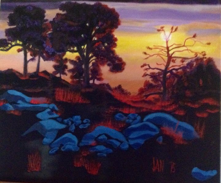 Painting titled "Blue Stones 2" by Jan Wall, Original Artwork, Oil