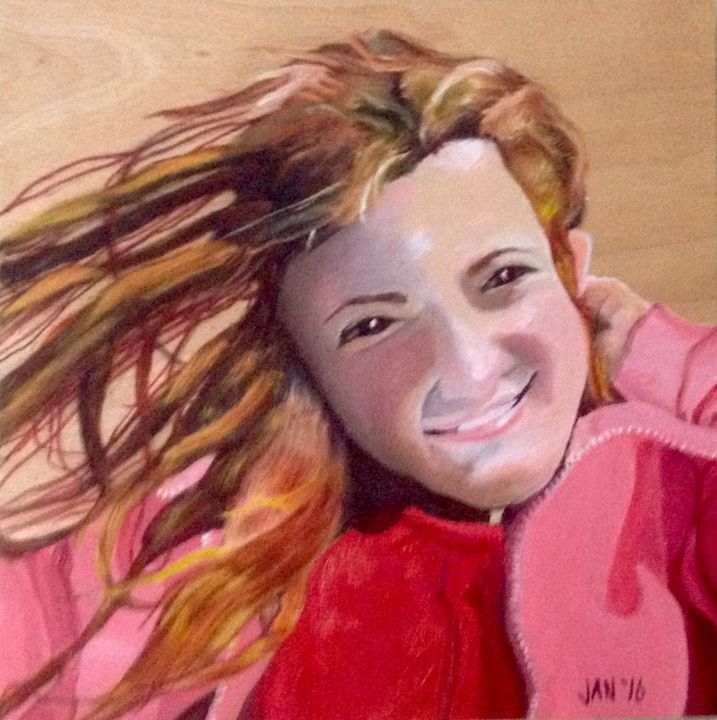 Painting titled "Selfie!" by Jan Wall, Original Artwork, Oil