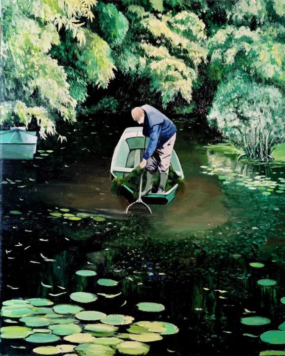 Schilderij getiteld "Chez Monet" door Jany, Origineel Kunstwerk