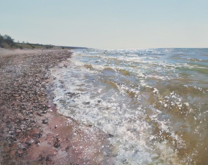 Peinture intitulée "Baltic Sea at Jurka…" par Janis Zingitis, Œuvre d'art originale, Huile Monté sur Châssis en bois