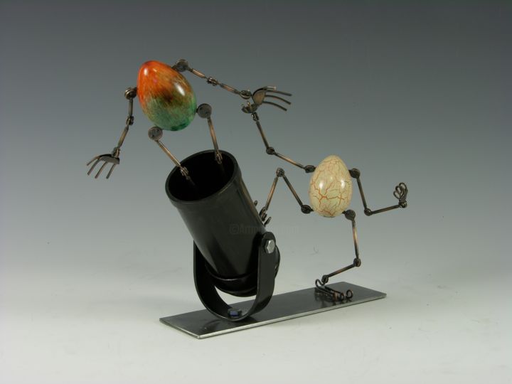 Sculpture titled "Eggtion Figures - T…" by Tomoaki Orikasa, Original Artwork, Metals