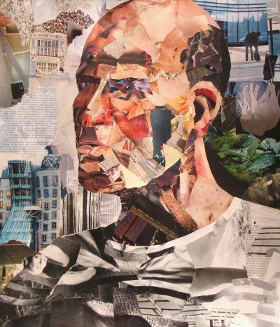 Collages intitulée "Tête d'homme n° 1" par Jacqueline Castagne, Œuvre d'art originale