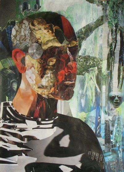 Collages titled "Tête d'homme n° 2" by Jacqueline Castagne, Original Artwork