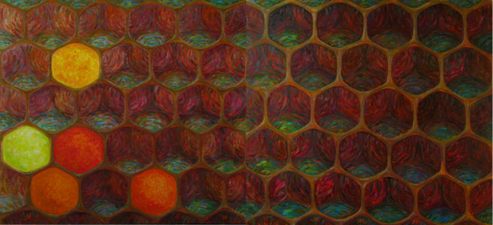 Painting titled "Warm honeycombs. (d…" by Yaravoy Nikolai, Original Artwork, Oil