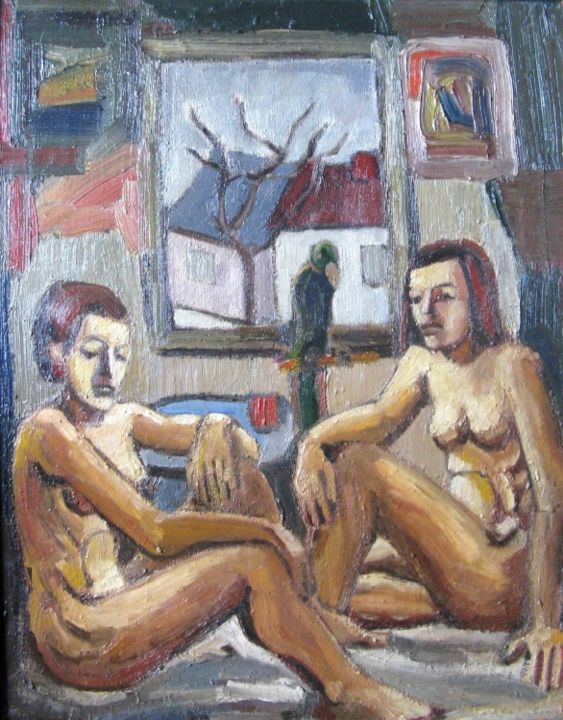 Painting titled "Studiu-cu-papagali-…" by Rene Jardescu, Original Artwork