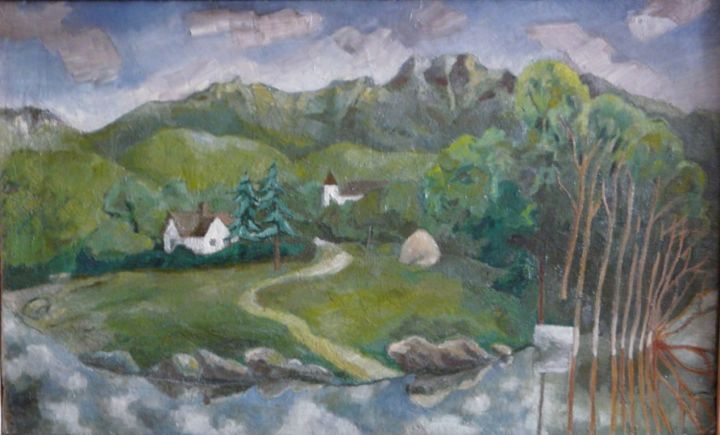 Painting titled "Valea-Oltului-40x66…" by Rene Jardescu, Original Artwork