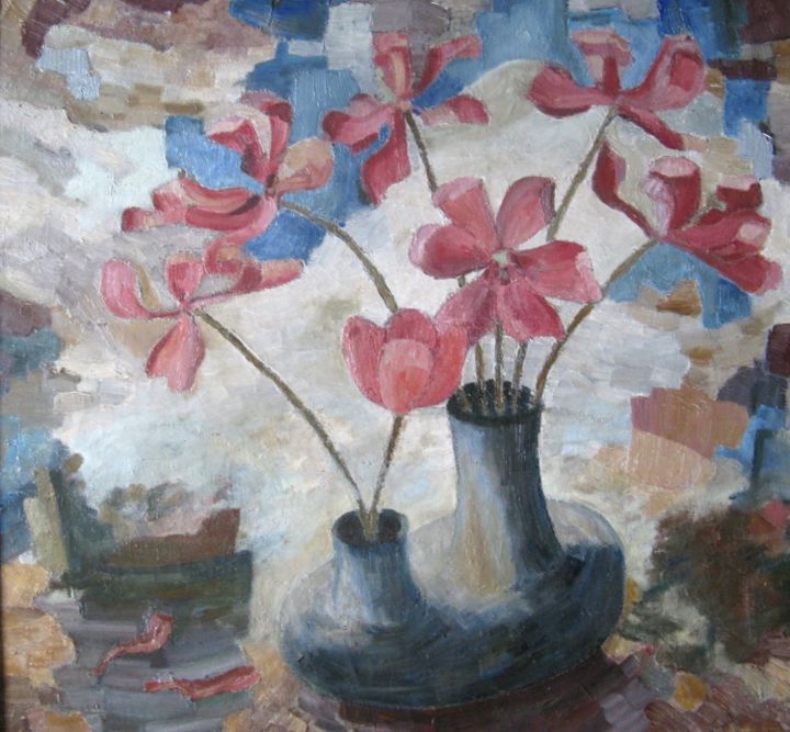 Painting titled "Vas-cu-flori-67x67-…" by Rene Jardescu, Original Artwork