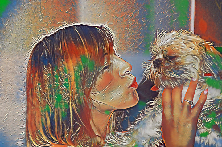 Arte digital titulada "dame avec un chien…" por Jarek Witkowski, Obra de arte original